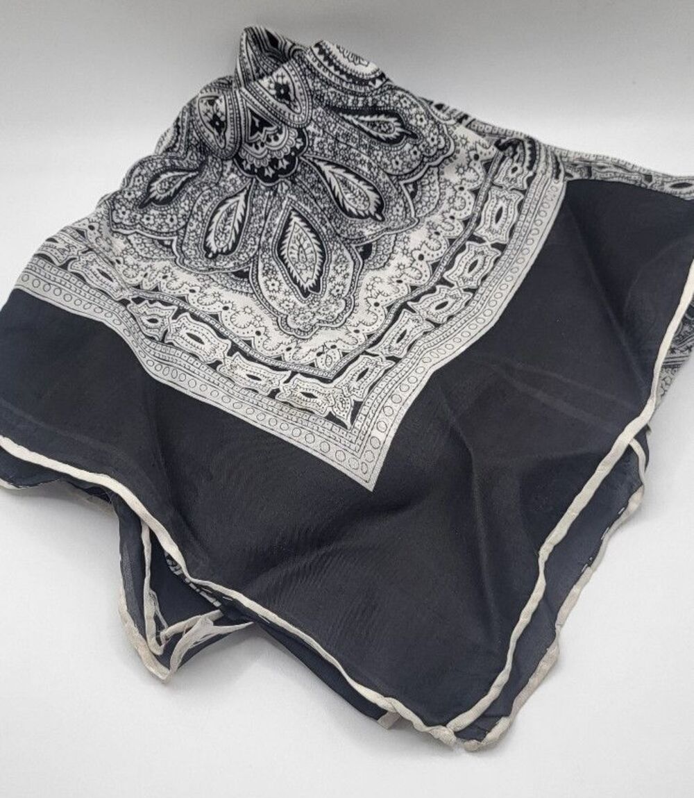 100% Silk Paisley Western Square Scarf Chiffon 30in Square